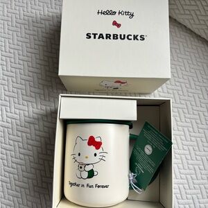New Starbucks Hello Kitty Mug with Red Bow and Green Handle